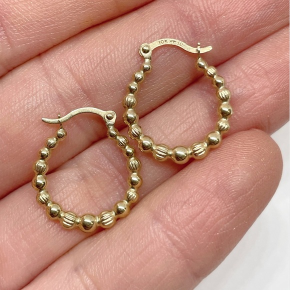 10k Yellow Gold Beaded Earring Size 18 x 16 mm - Picture 4 of 5